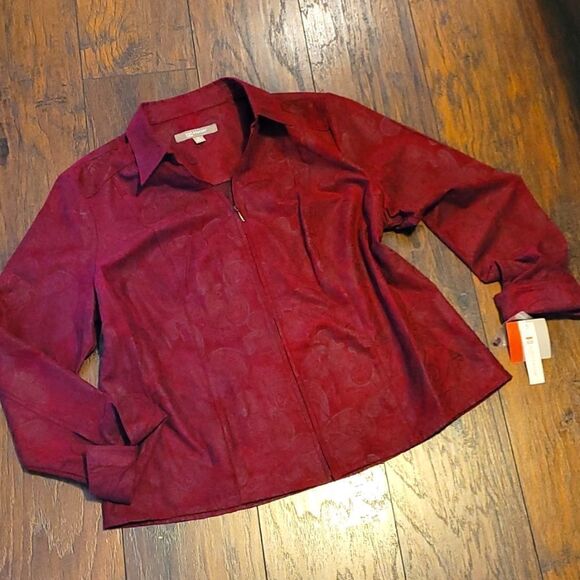 💙3 for $30💙 NWT Paisley Print Burgundy Zip Jacket Blazer - Picture 1 of 6